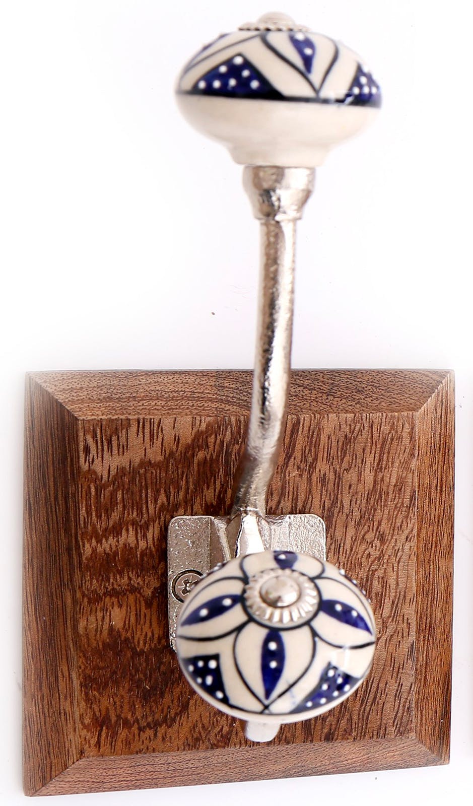 Patère murale crochet double bouton de meuble bleu et blanc modèle 1