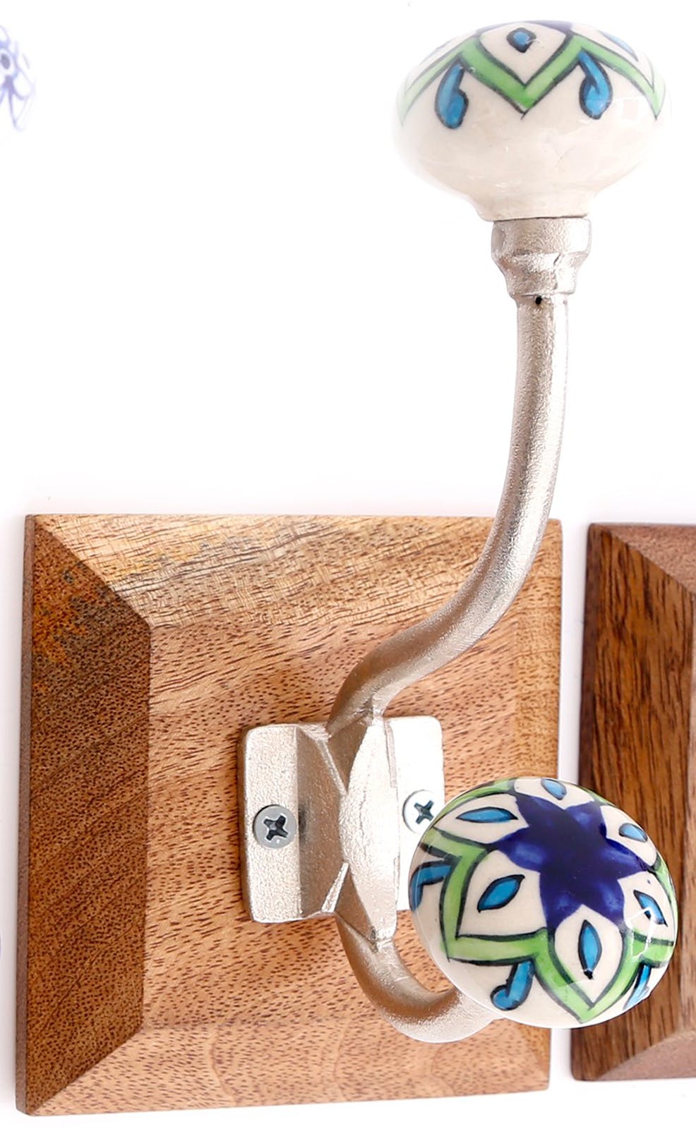 Patère murale crochet double bouton de meuble bleu et blanc modèle 3