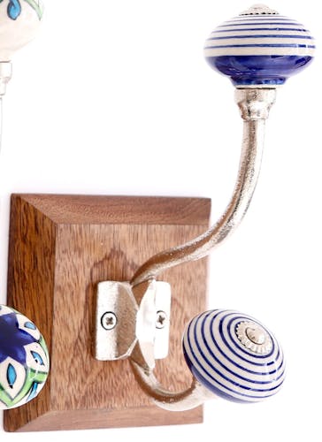 Patère murale crochet double bouton de meuble bleu et blanc modèle 4
