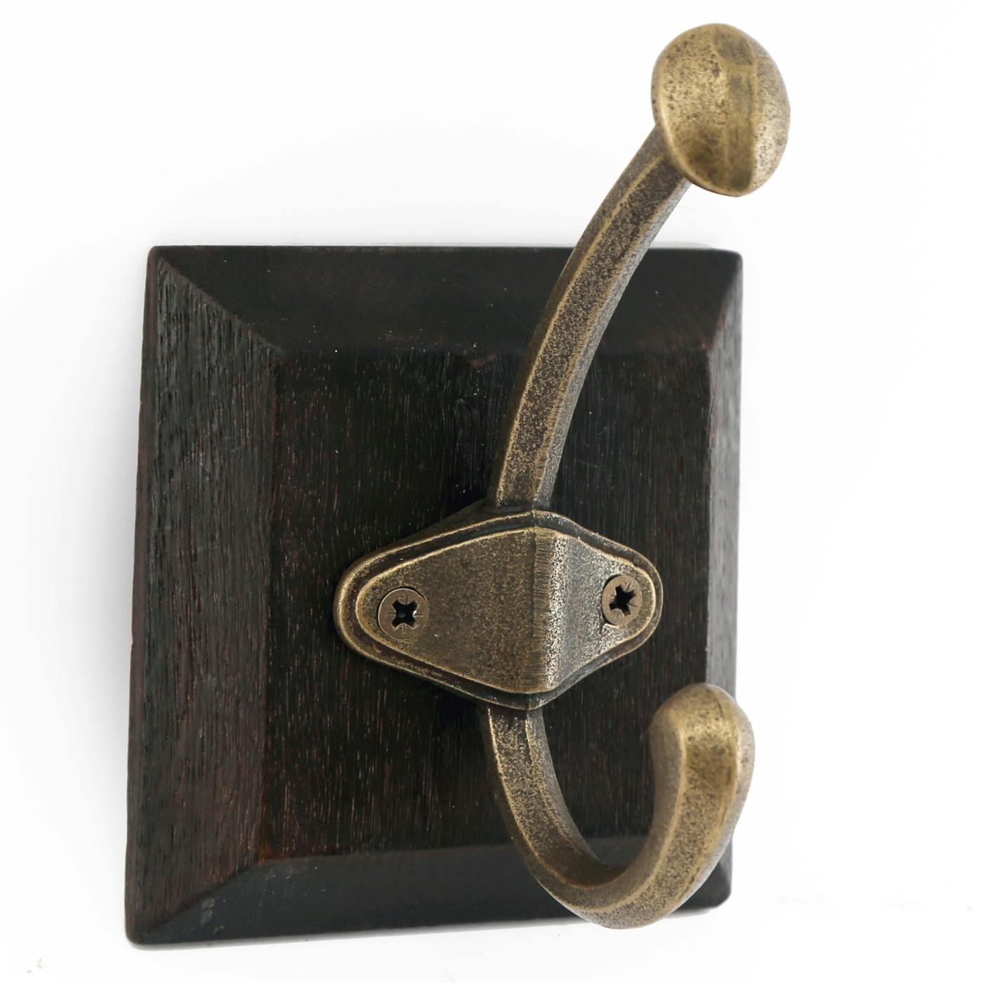 Patère vintage en bois 1 accroche, métal et laiton