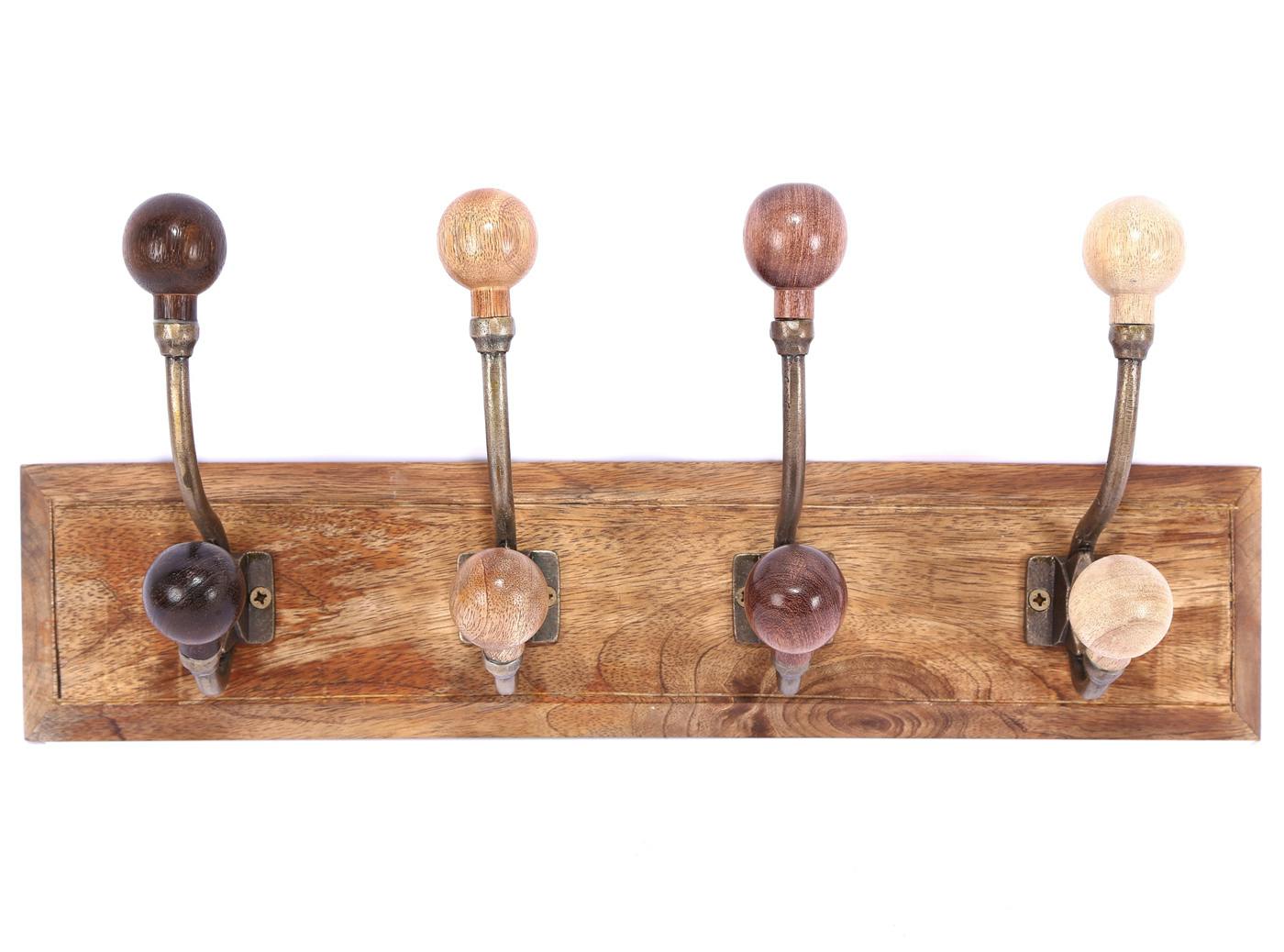 Patère vintage en bois 8 accroches, 4 couleurs