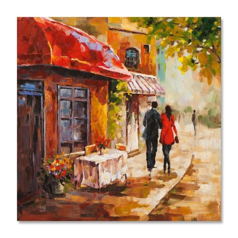 PAYSAGES URBAINS 100x100 Peinture acrylique carrée Marron et Vert
