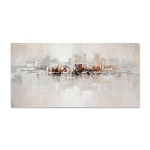 PAYSAGES URBAINS 140x70 Peinture abstraite acrylique rectangle Argent et Beige