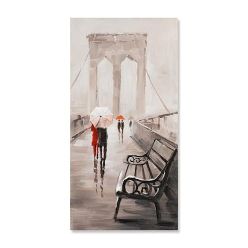 PAYSAGES URBAINS 30X60 Peinture acrylique rectangle Beige et Rouge - New York
