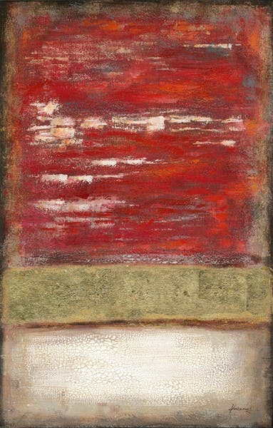 Peinture abstraite 90x140 avec ajout feuilles métal - rouge et or