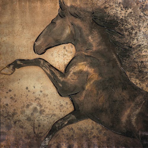 Peinture acrylique 100x100 - cheval au galop, tons marron