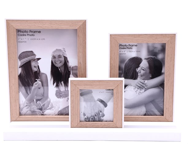 Pêle-mêle cadre 3 photos sur pieds en bois naturel et blanc 21cm