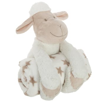 Peluche mouton blanc avec plaid