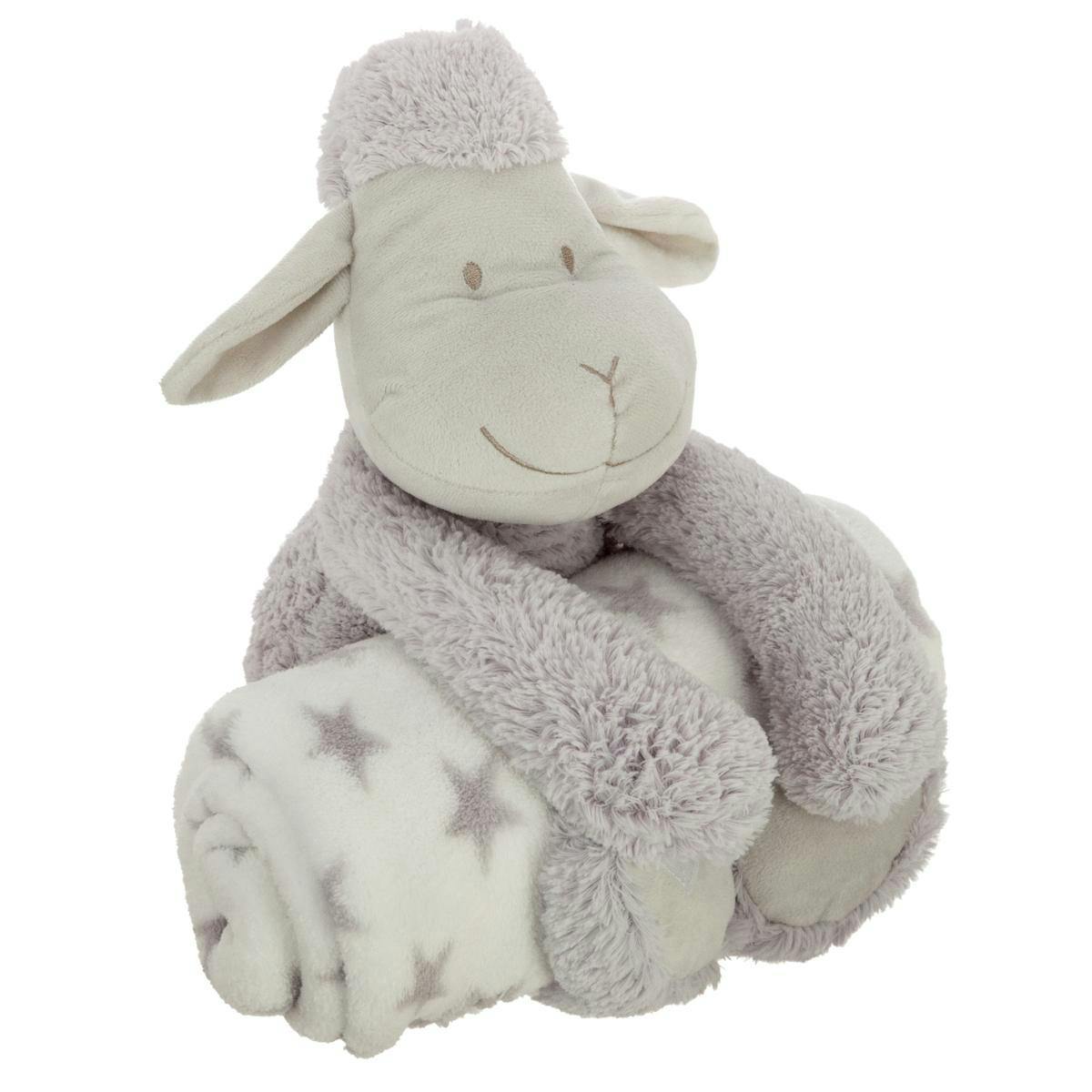 Peluche mouton gris avec plaid