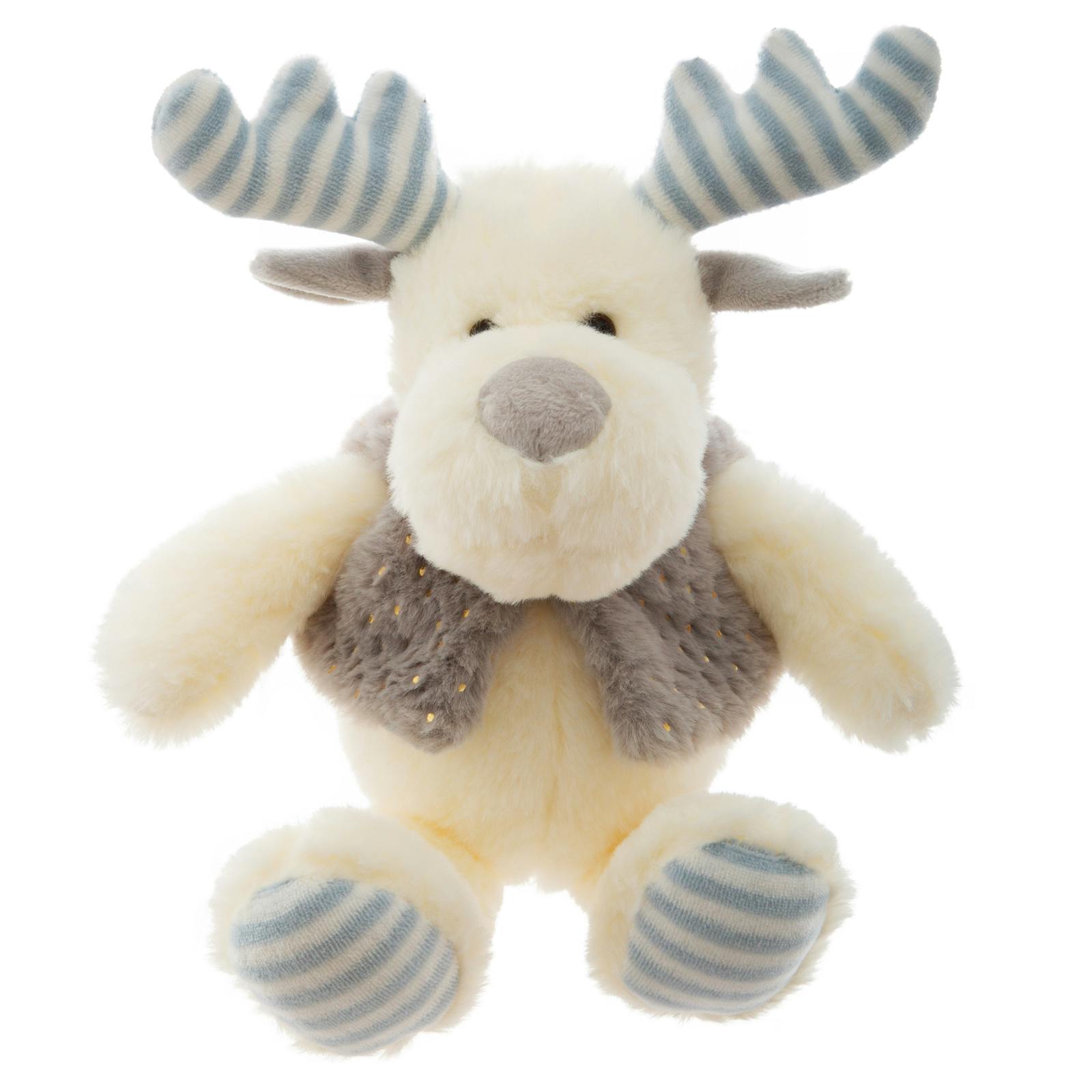 Peluche Renne gilet bleu tout doux 28 cm
