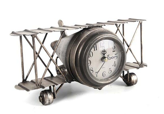 Pendule Avion style rétro métal vieilli 26x12,5x19cm