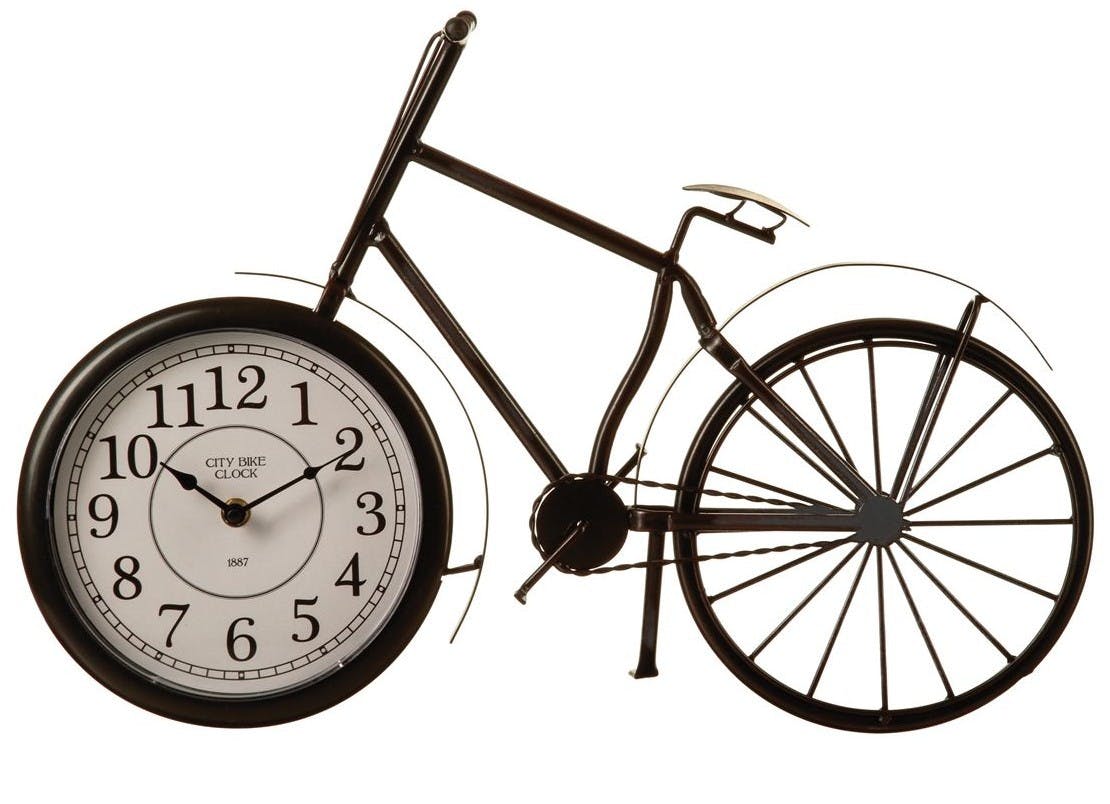 Pendule originale style Vintage en forme de vélo avec maintien sur béquille L52 X H32 cm en métal
