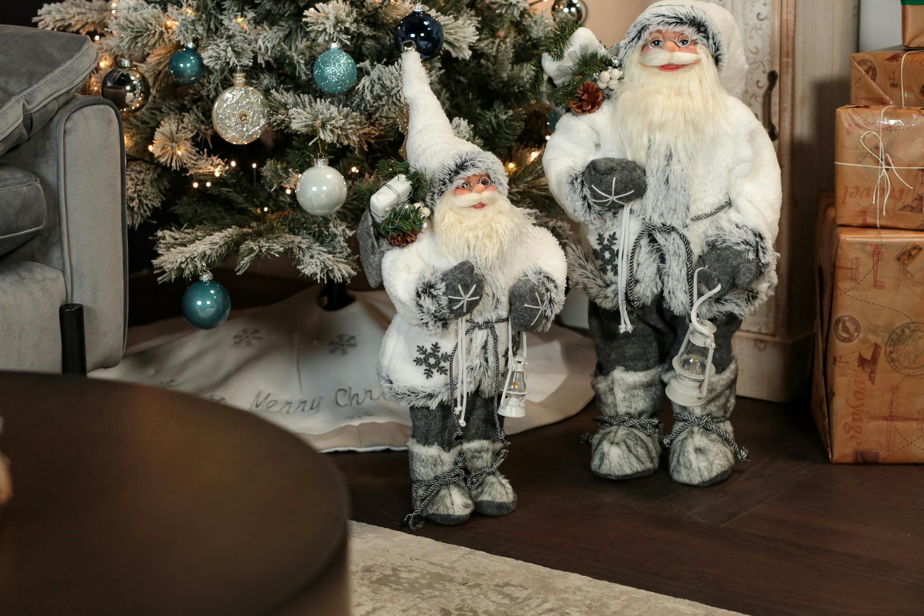 Figurine Père Noël Avec Cadeaux Magie Di Natale - Décoration De Noël Blanc Et Marron, 45 Cm, Fausse Fourrure, Intérieur/extérieur - 2