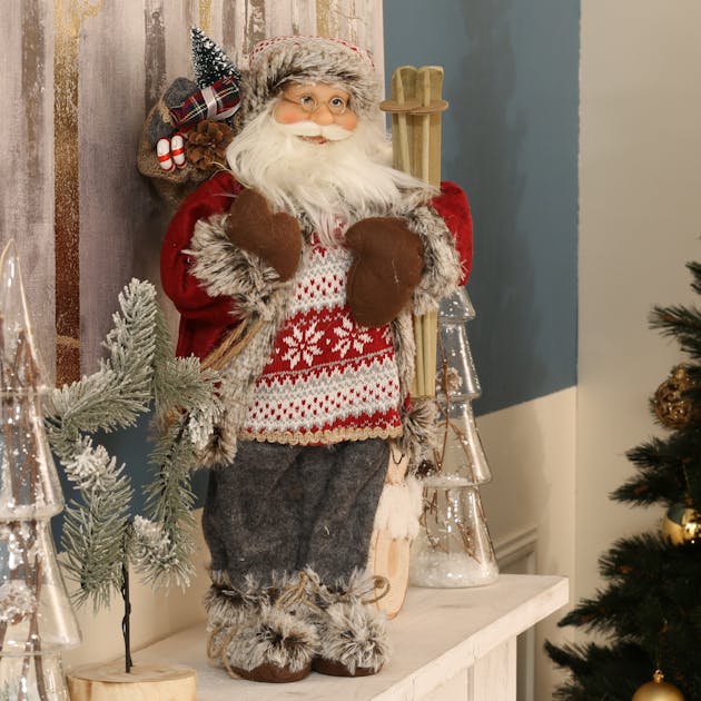 Père Noël Sur Skis Ino Schaller - Papier Mâché, Jouets, Noël Allemand, Neuf