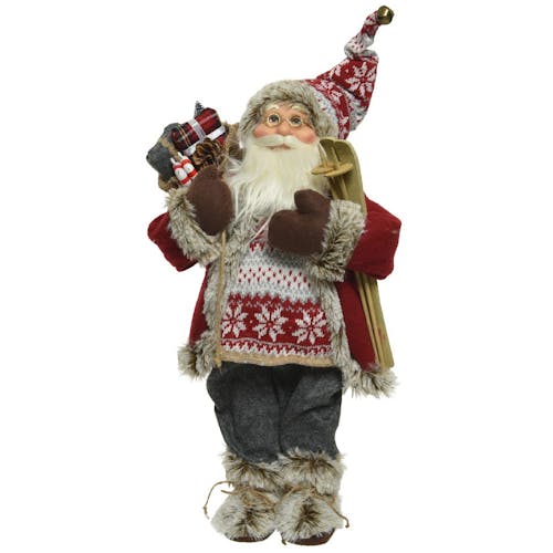 Père Noël avec sa hotte et ses skis 45 cm