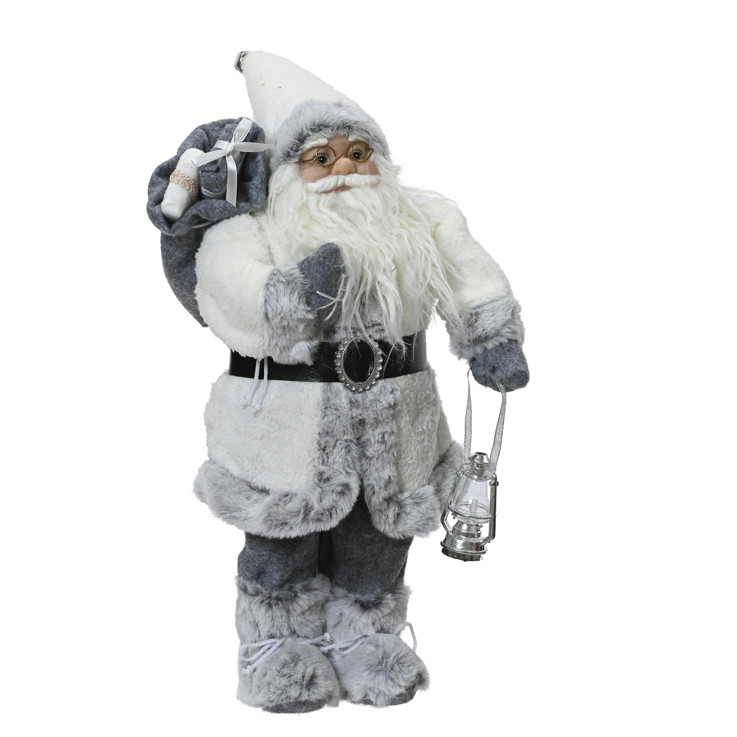 Père Noël manteau blanc avec lanterne H45 cm