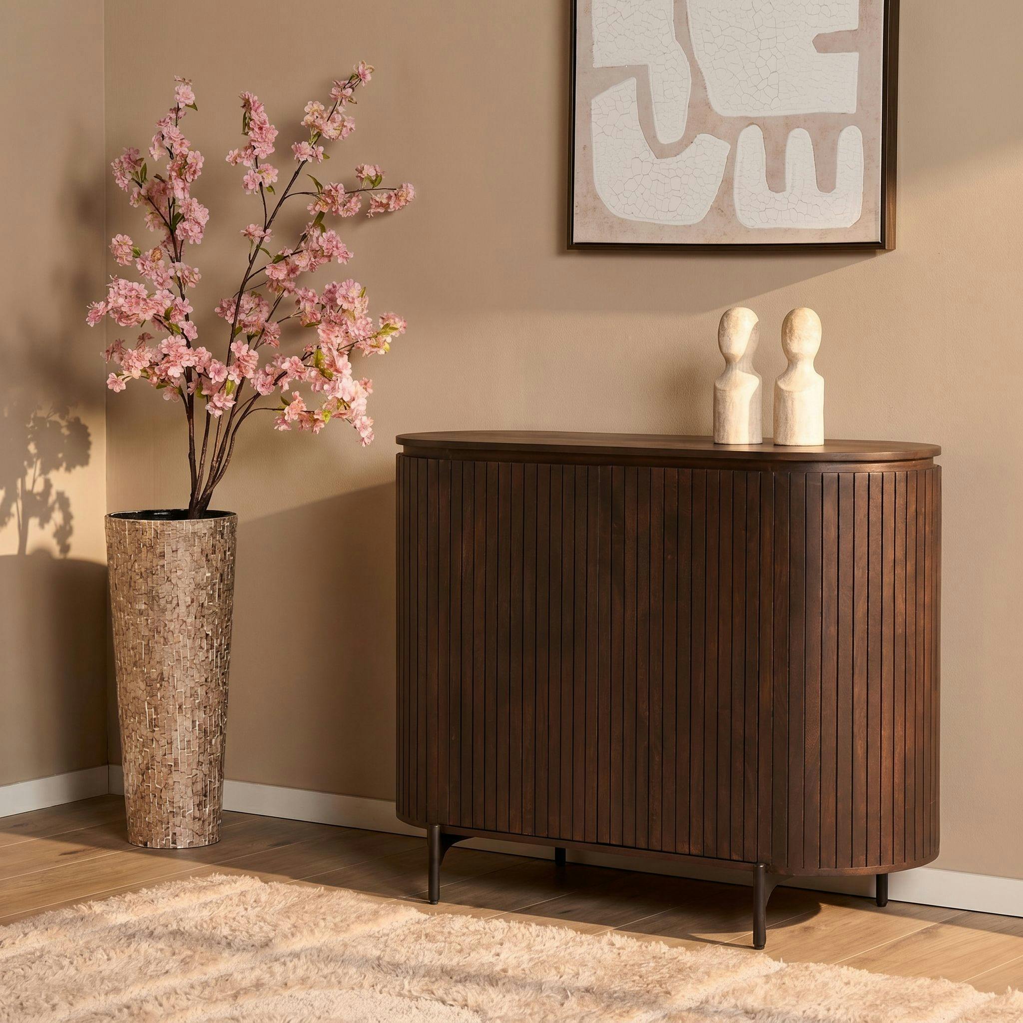 Petit buffet 2 portes bois marron rainuré CALERO