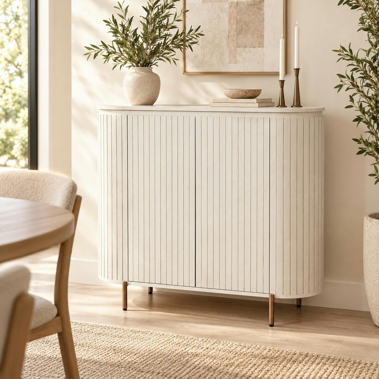 Petit buffet 2 portes en bois beige rainuré CALERO
