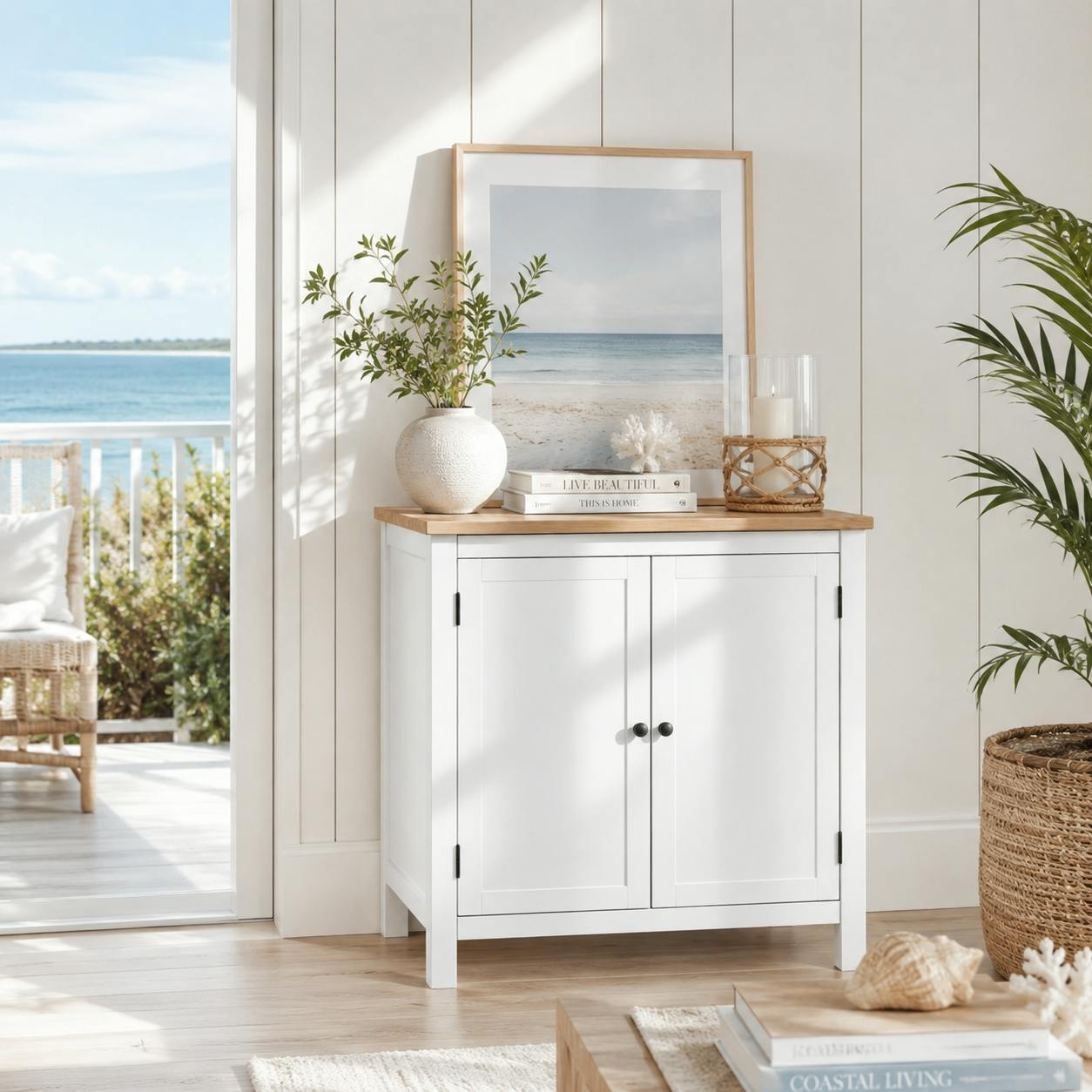Petit buffet blanc 2 portes à encadrement VENZA
