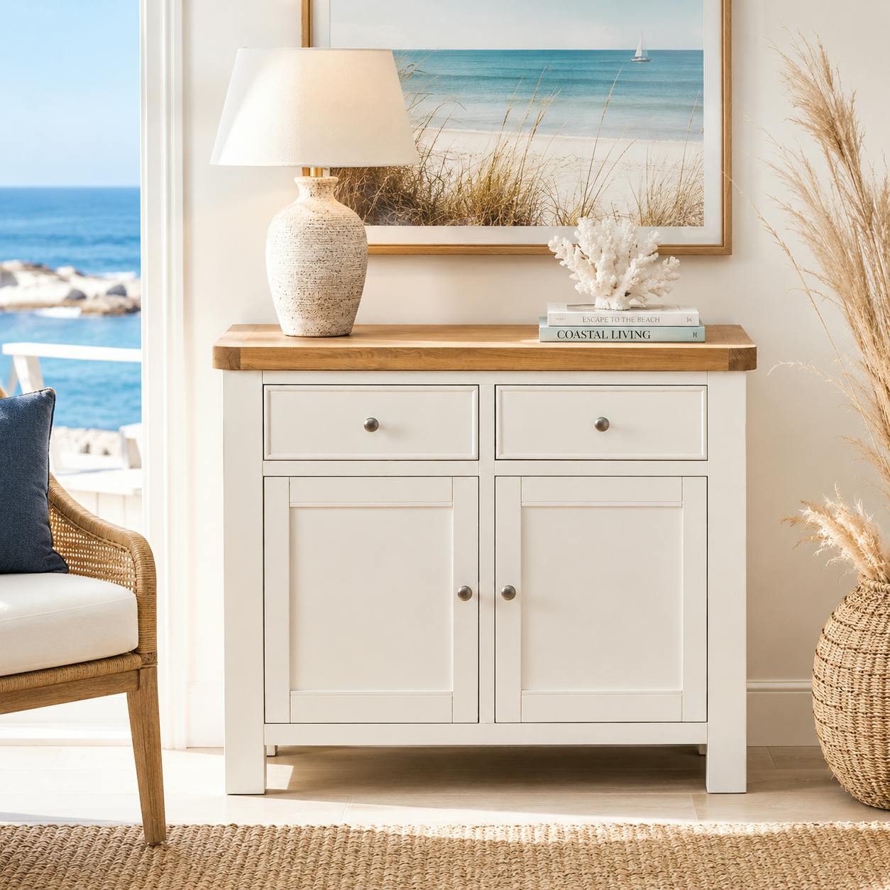 Petit buffet blanc 2 portes style bord de mer VELIA