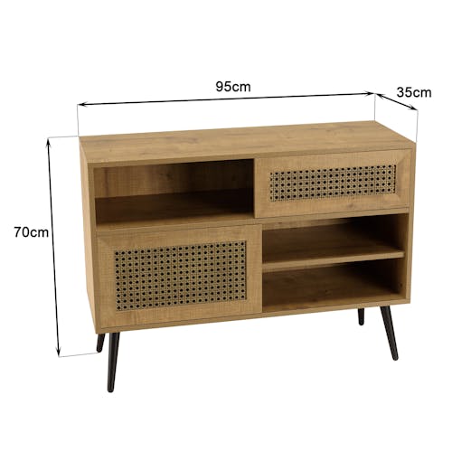 Petit buffet bois et rotin 2 portes coulissantes PALMA