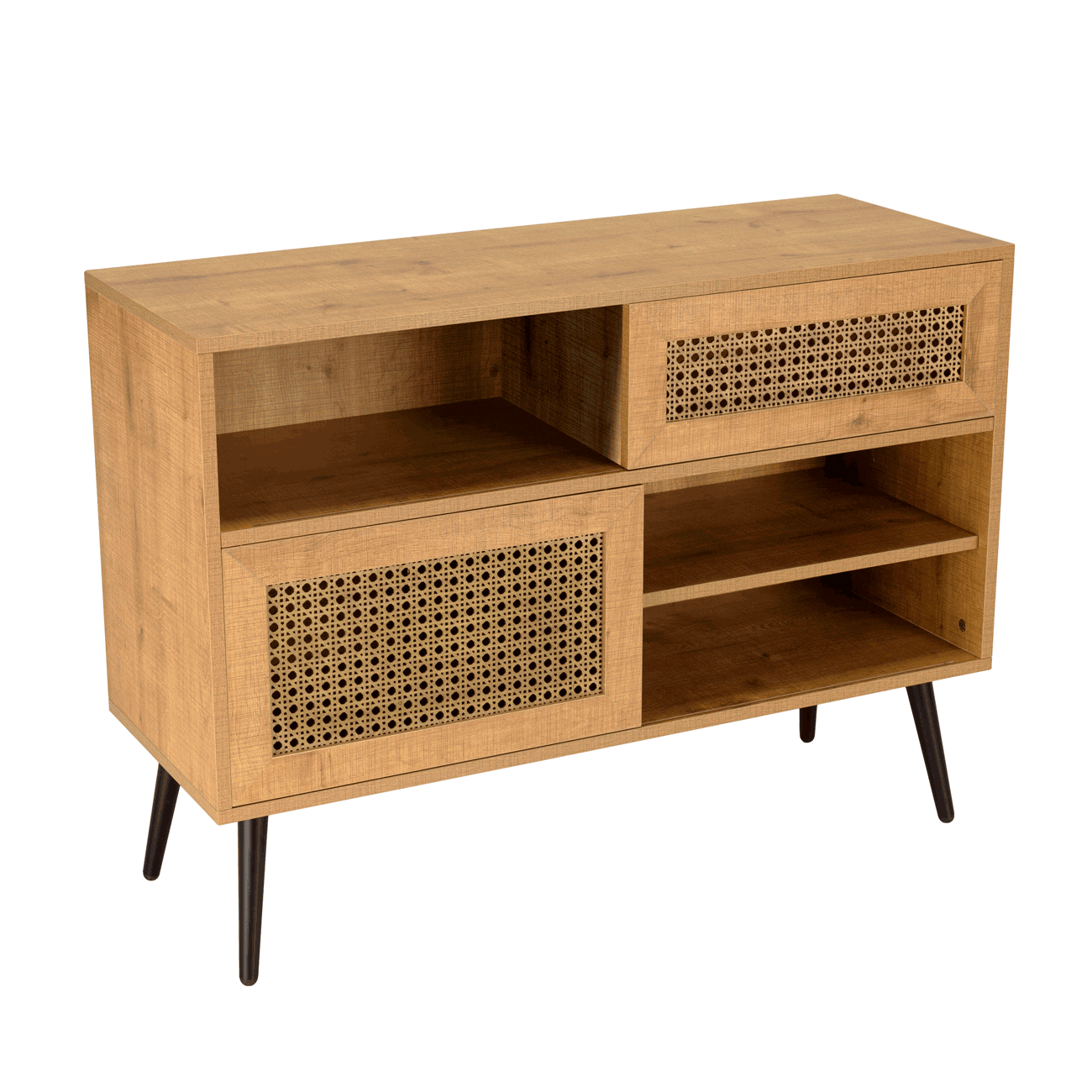 Petit buffet bois effet cannage 2 portes coulissantes ALCUDIA | Buffets ...