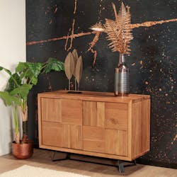 Petit buffet bois motif damier 120 cm VOLGA