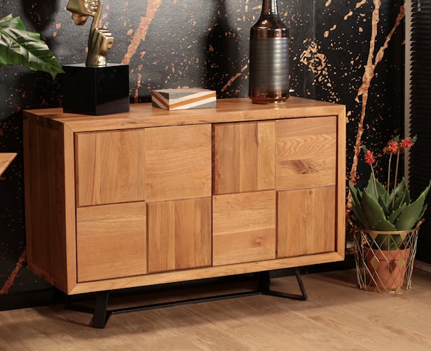 Petit buffet bois motif damier 120 cm VOLGA