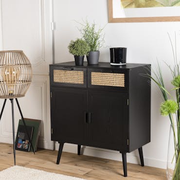 Petit buffet bois noir avec cannage PALMA 2