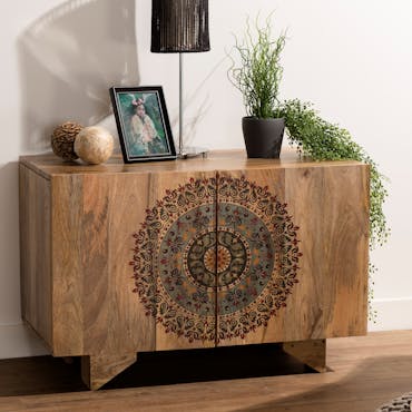 Petit buffet en bois de manguier de portes de style exotique