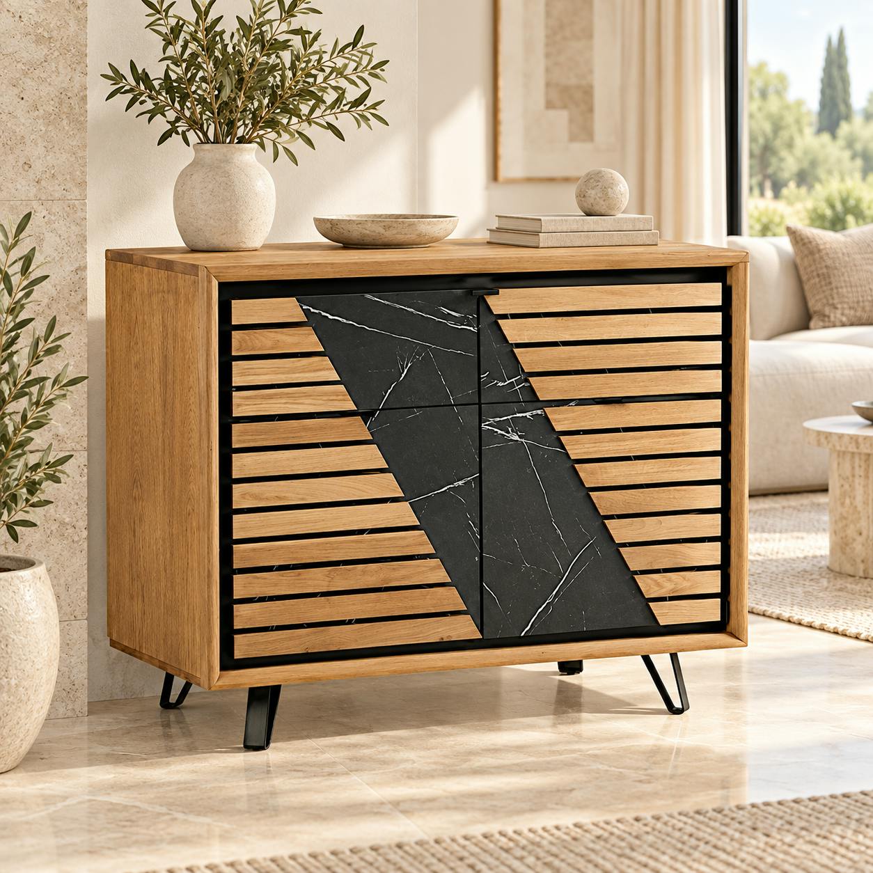 Petit buffet design en bois de chêne finition miel ESSEN