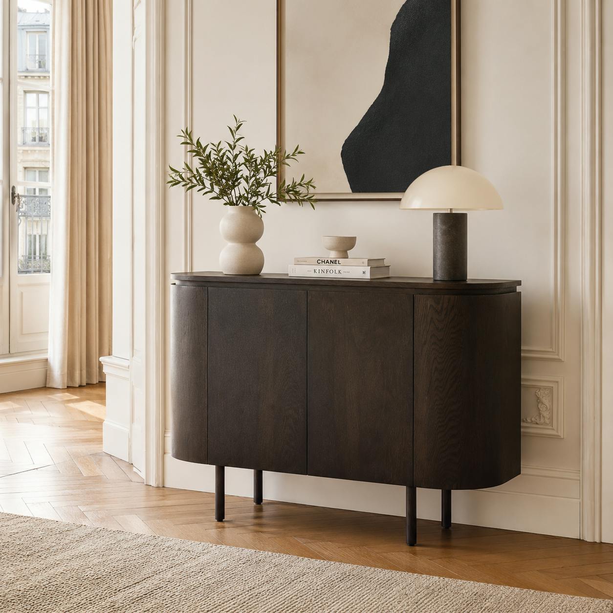 Petit buffet design en chêne brun 2 portes LOREN