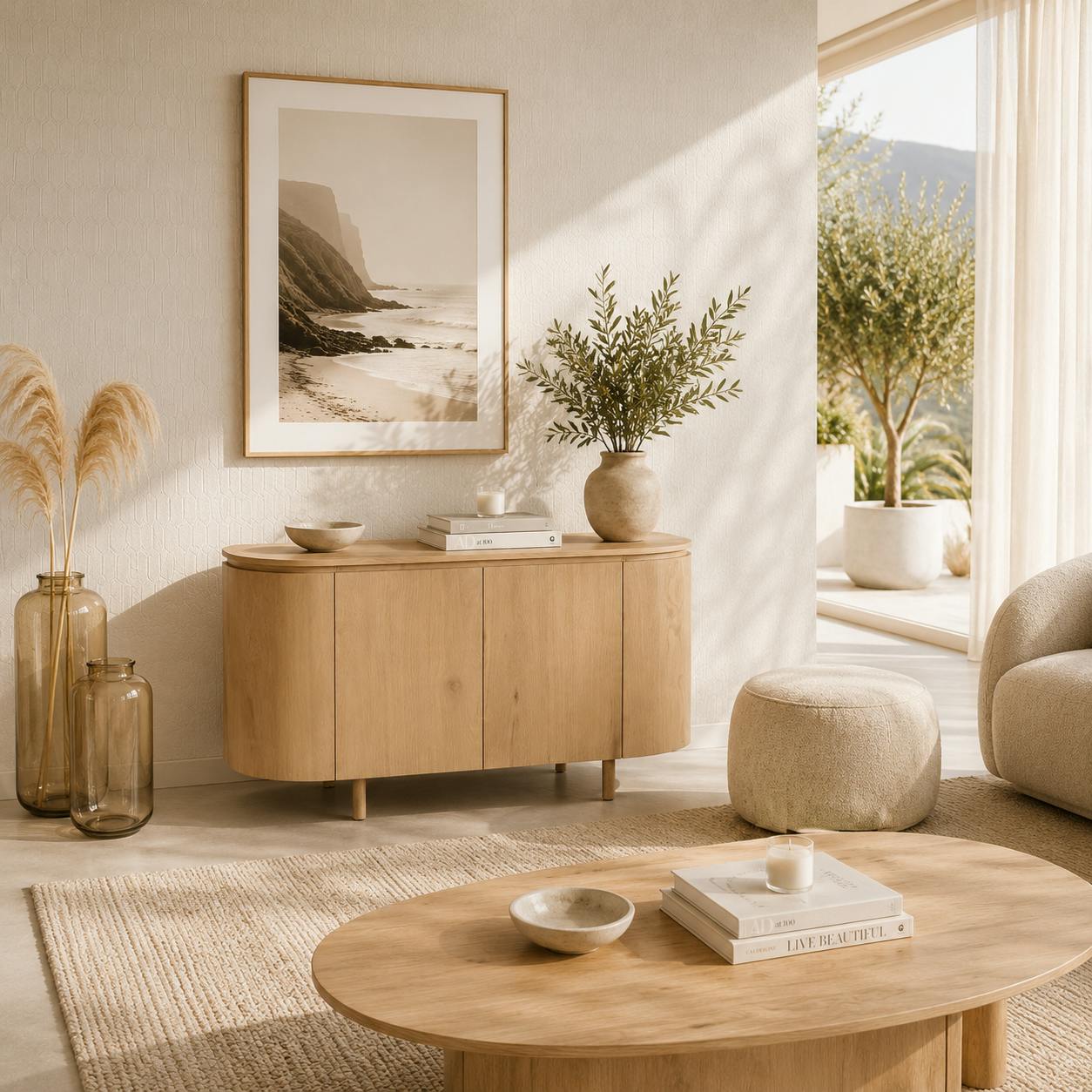 Petit buffet design en chêne clair 2 portes LOREN