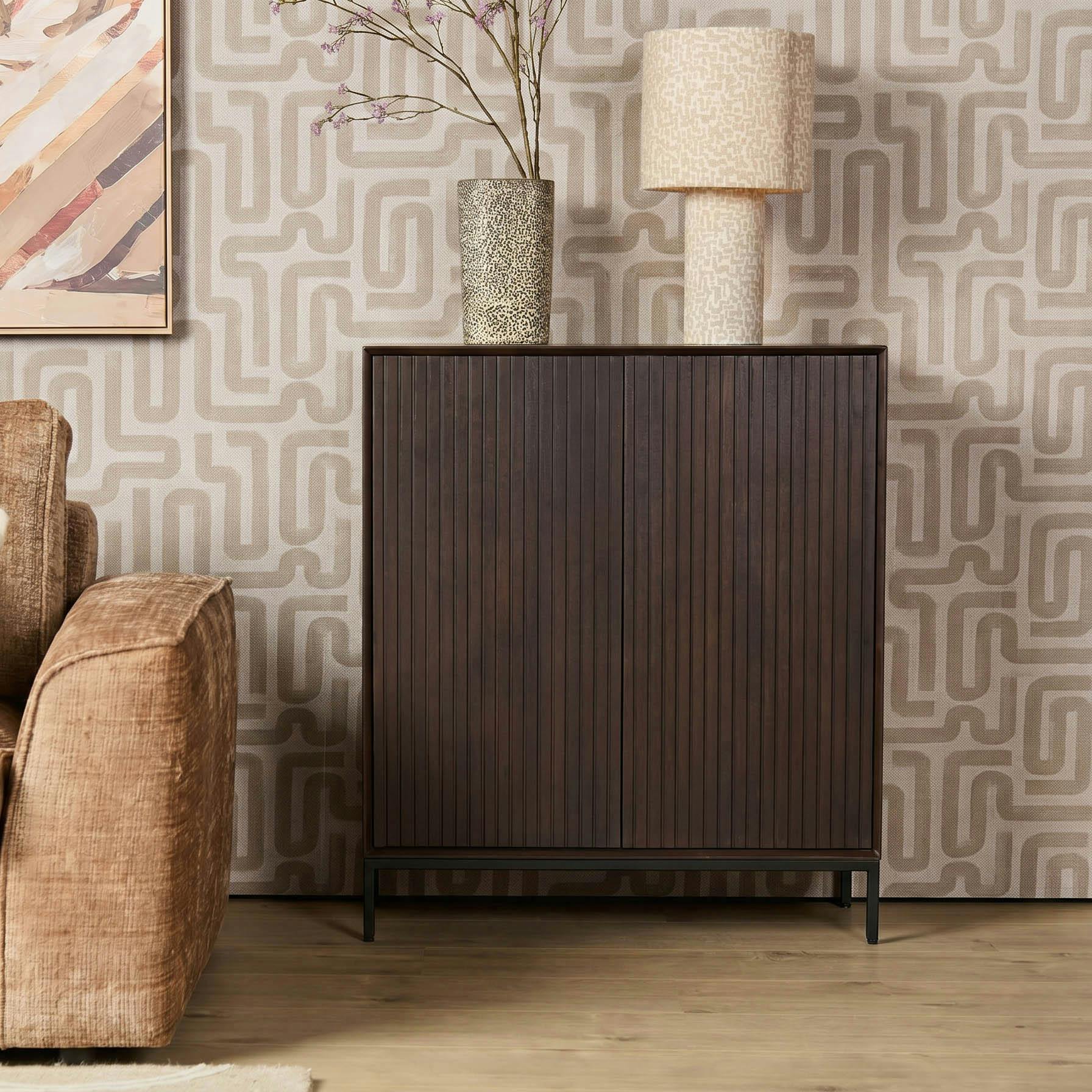 Petit buffet droit 2 portes en bois marron rainuré CORTINA