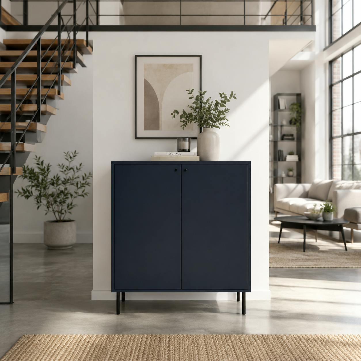 Petit buffet moderne bleu sombre 2 portes RAVEN