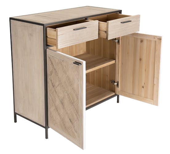 Petit buffet haut en bois et metal deux portes de style contemporain
