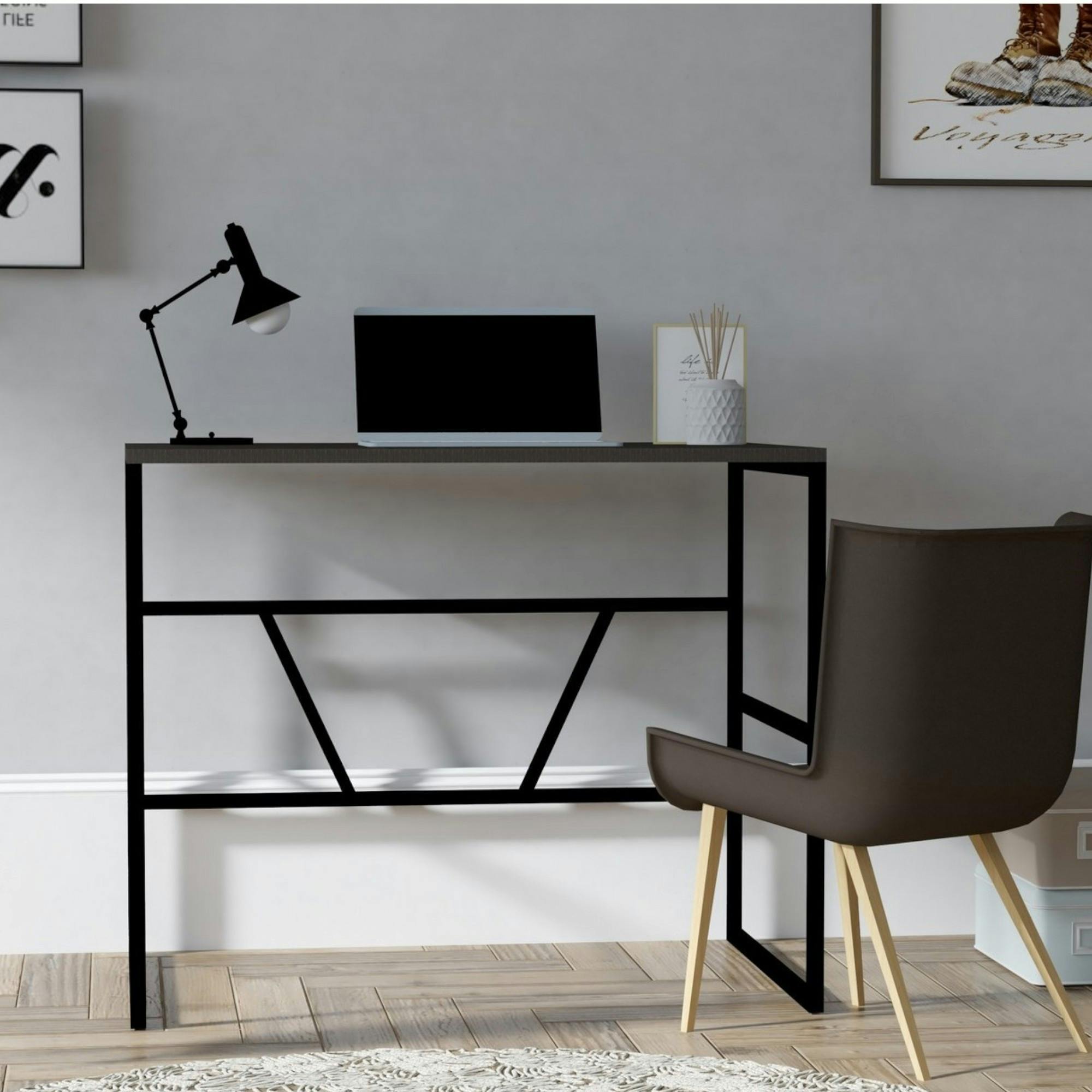 Petit bureau moderne noir avec plateau anthracite JENA