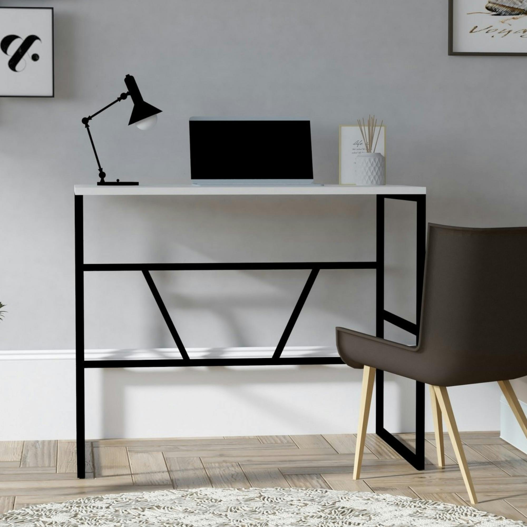 Petit bureau moderne noir avec plateau blanc JENA