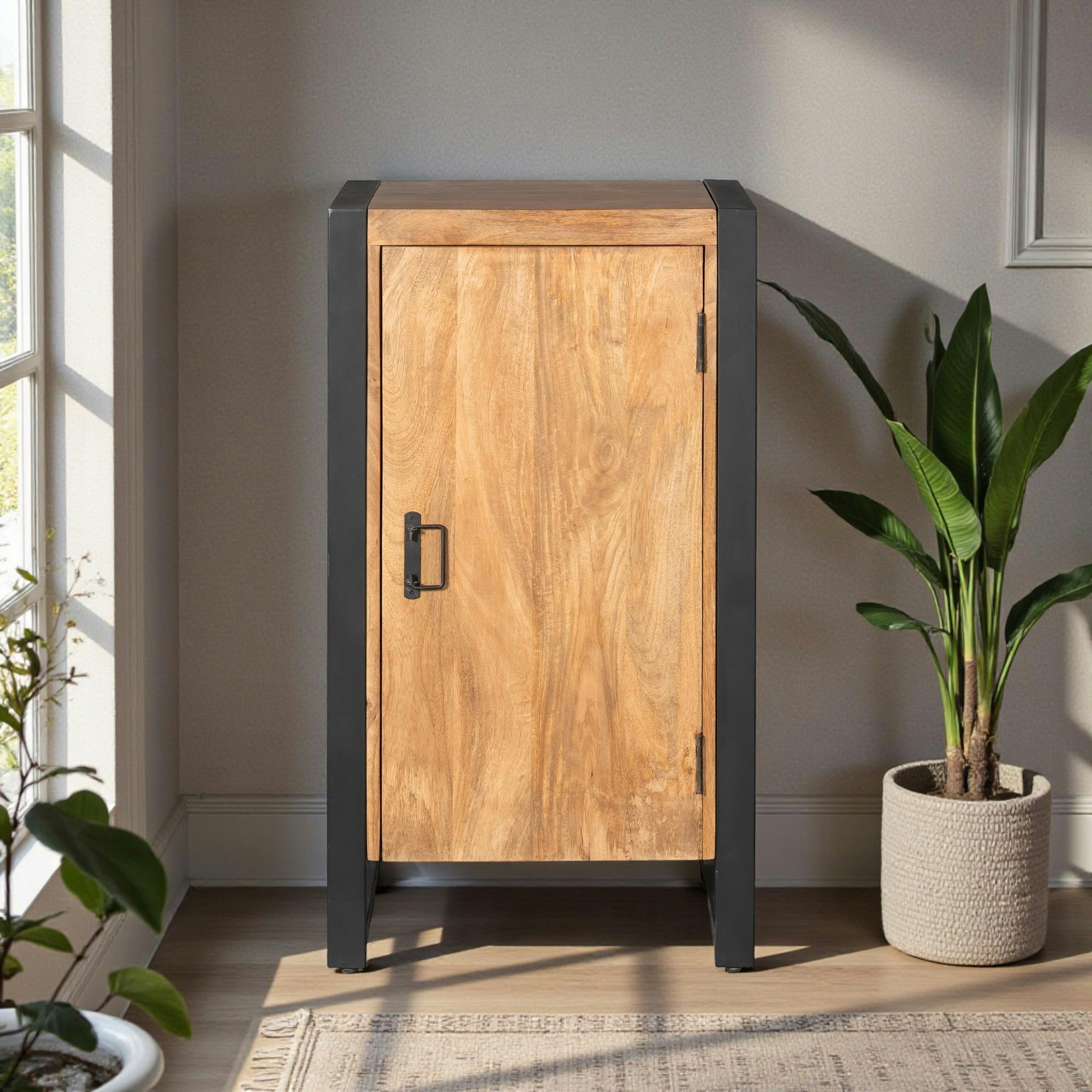 Petit meuble de rangement bois métal 1 porte MILORA