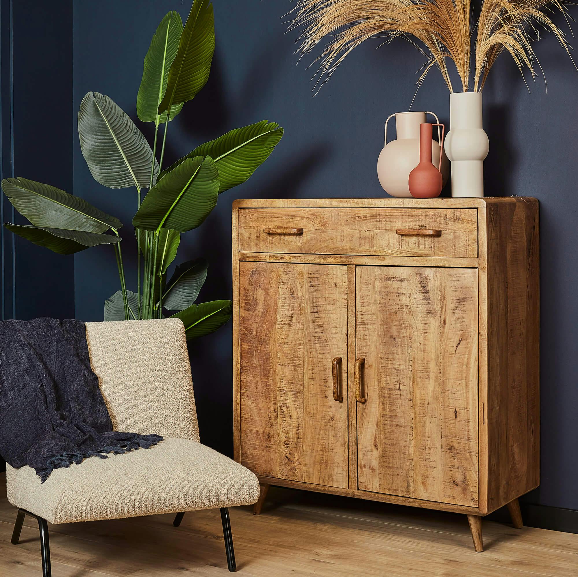 Petit meuble d'entrée vintage en bois de manguier ALMA