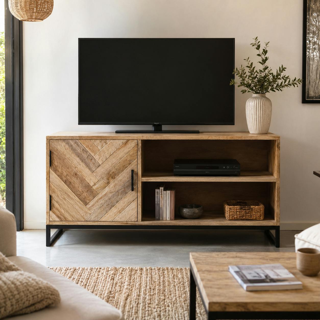 Petit meuble TV bois de manguier 1 porte BRIX