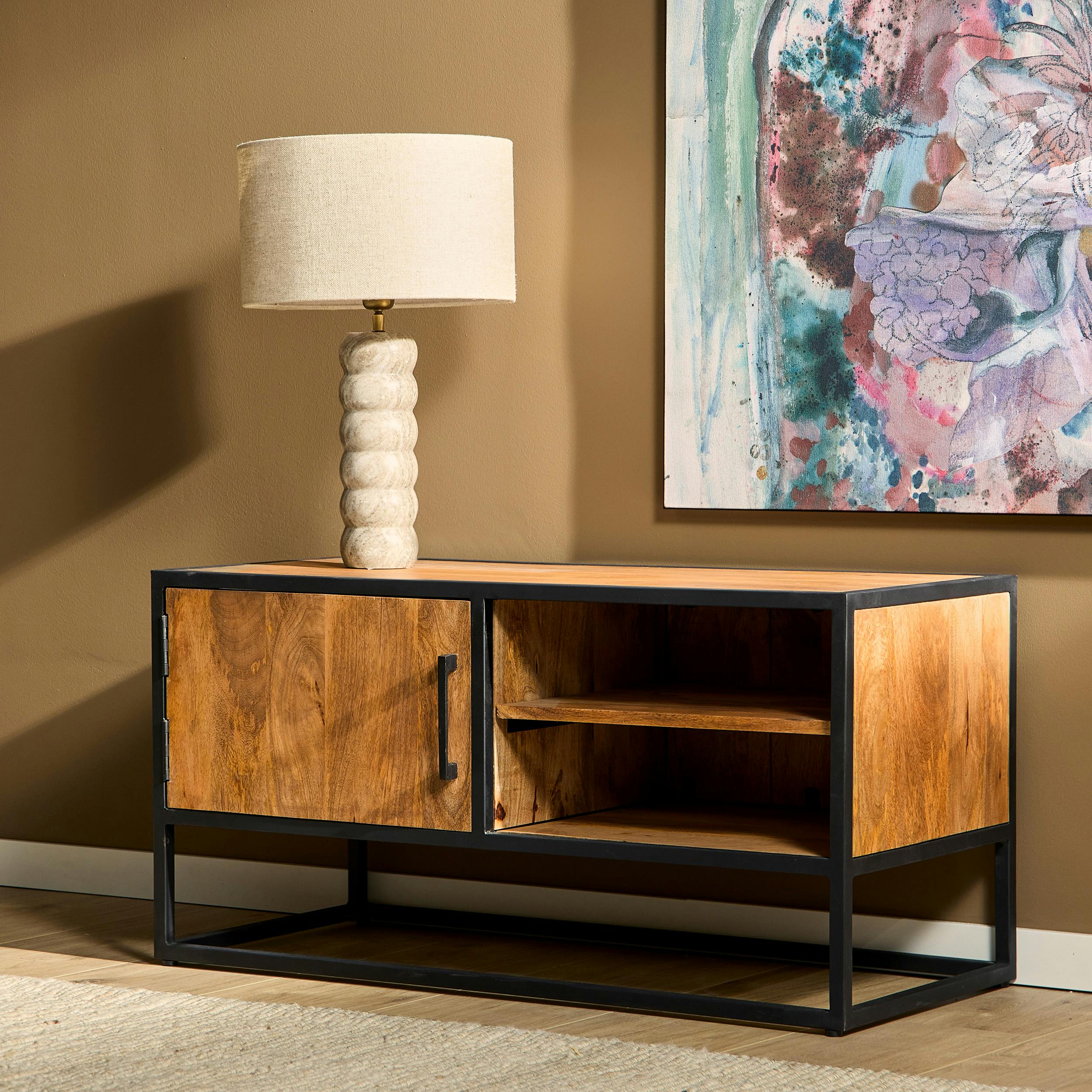 Petit meuble TV en bois clair avec rangement RIVANO