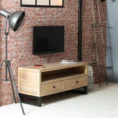 Petit meuble TV industriel en bois recyclé - Recycled