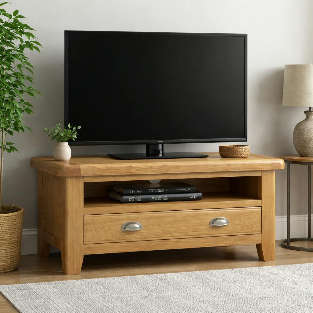 Petit meuble TV en chêne 1 tiroir 1 niche VALMONT