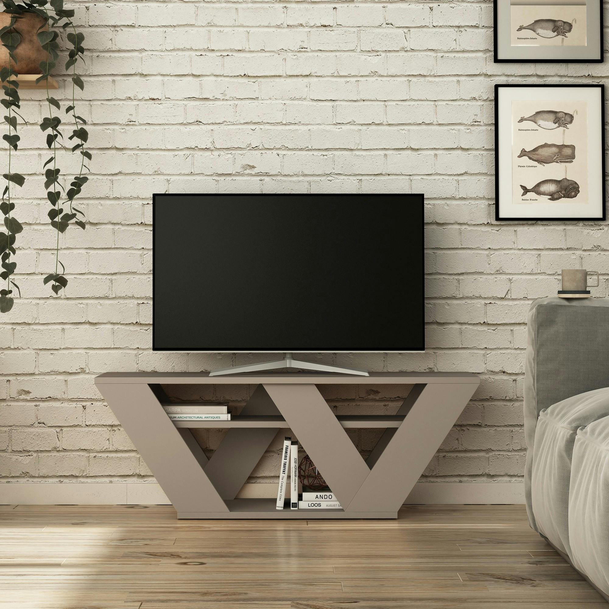 Petit meuble TV moka avec rangement - pied en W MARFA