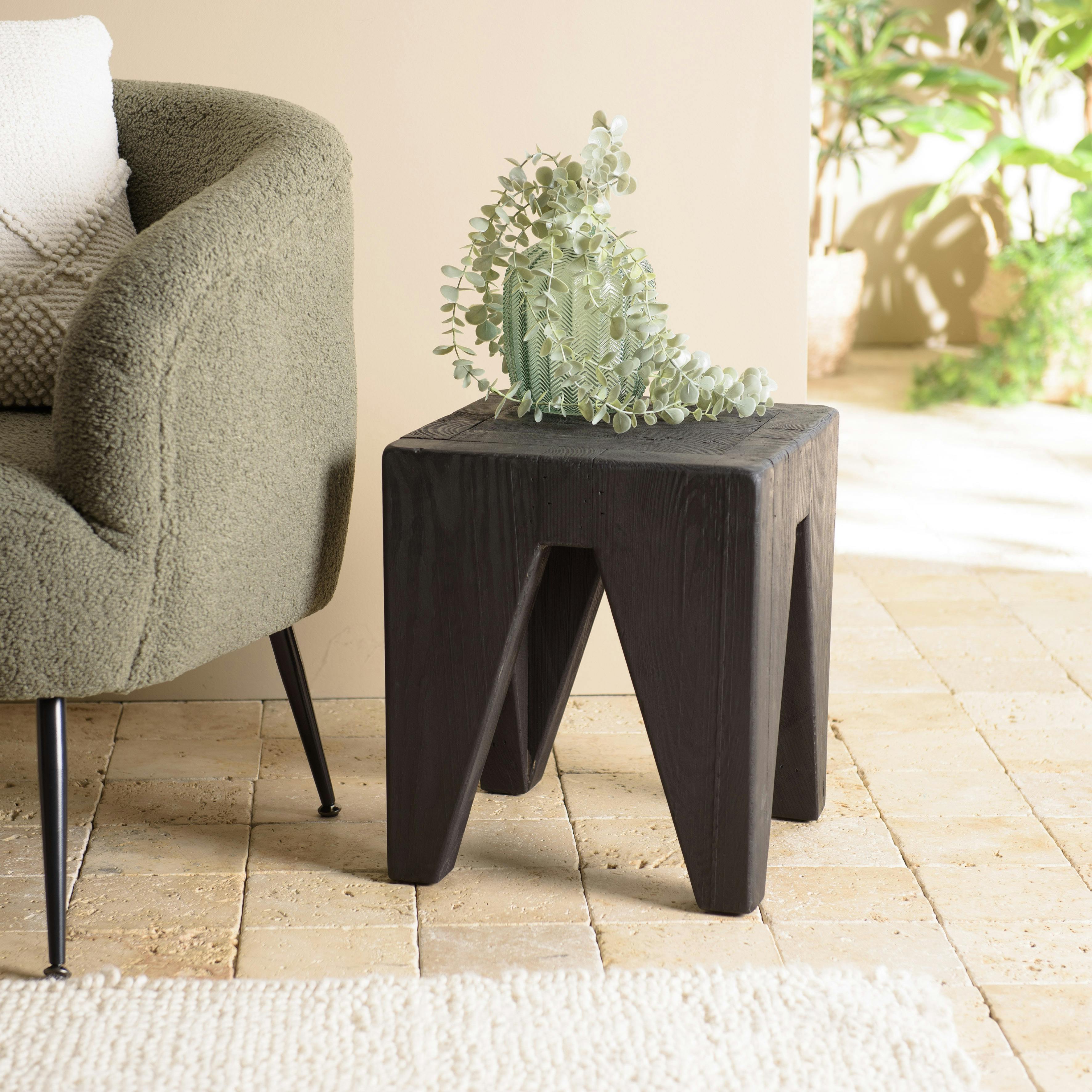 Petit tabouret pin recyclé noir CRACOVIE