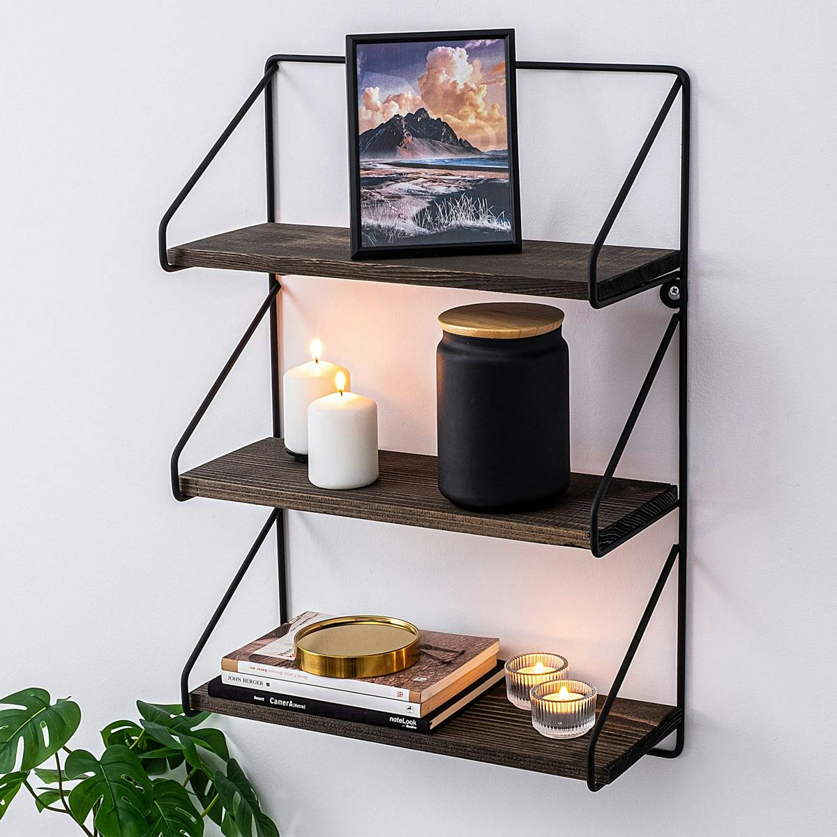 Petite étagère noire décorative décor bois foncé JENA