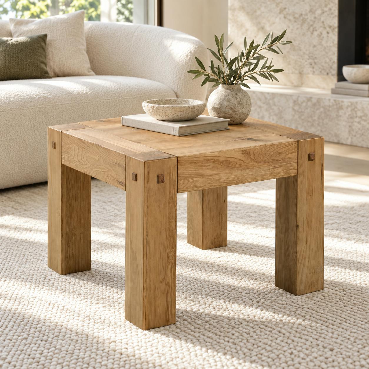 Table basse carree en bois de style campagne
