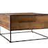 Table basse carree en bois recycle et metal de style contemporain