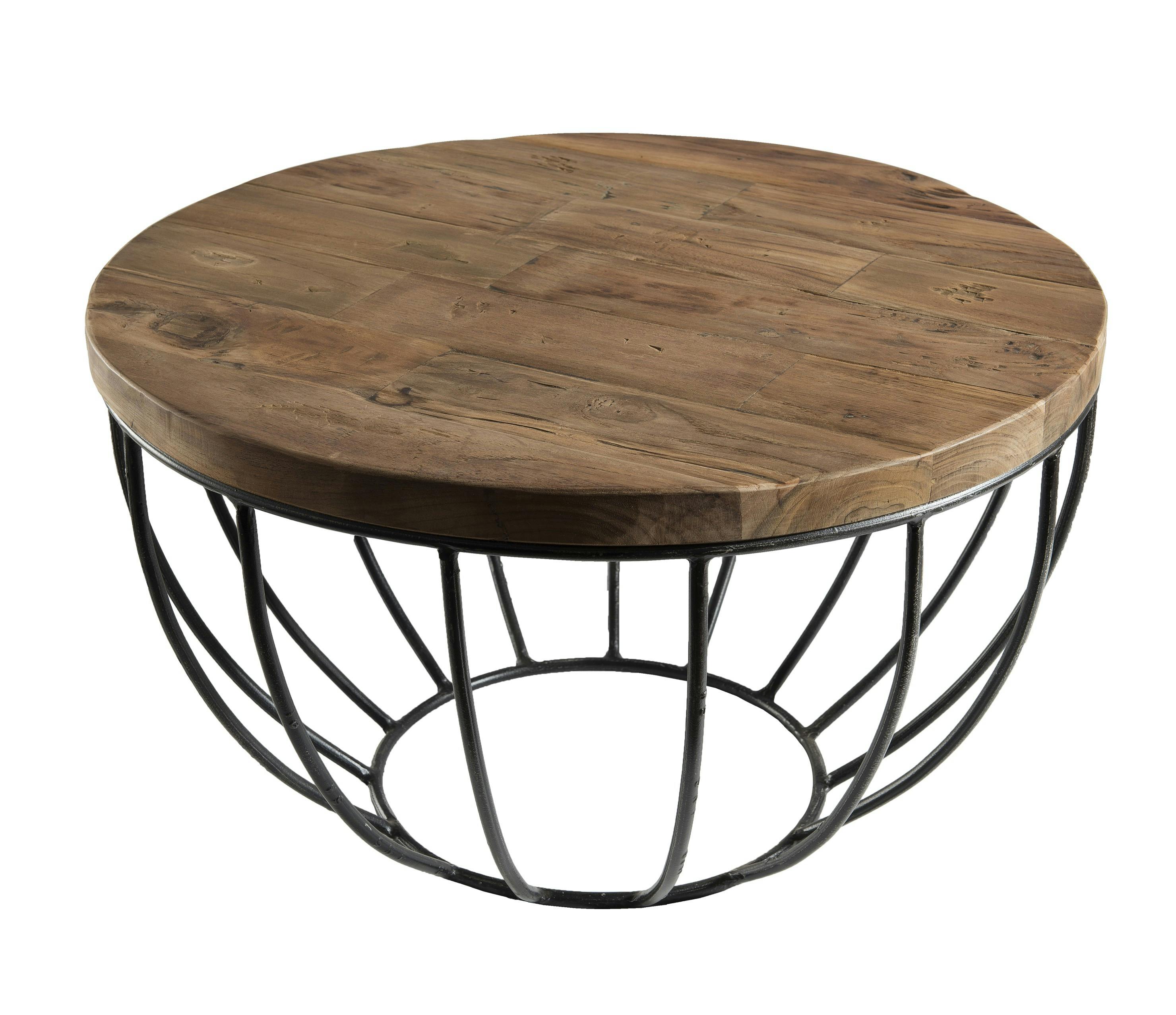 Petite table basse ronde teck recyclé structure filaire noire SWING